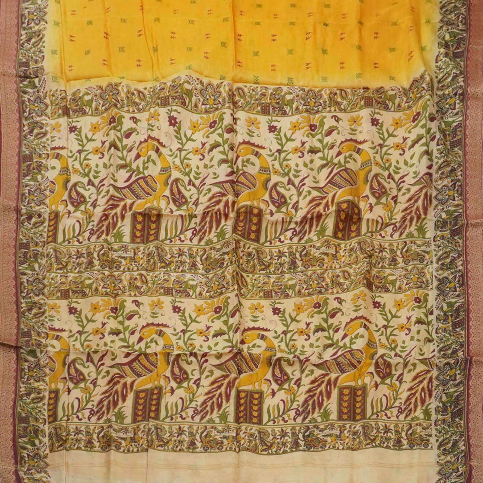 Vintage Orange Sarees 100% Pure Silk Peacock Printed Sari 5YD Decor Craft Fabric
