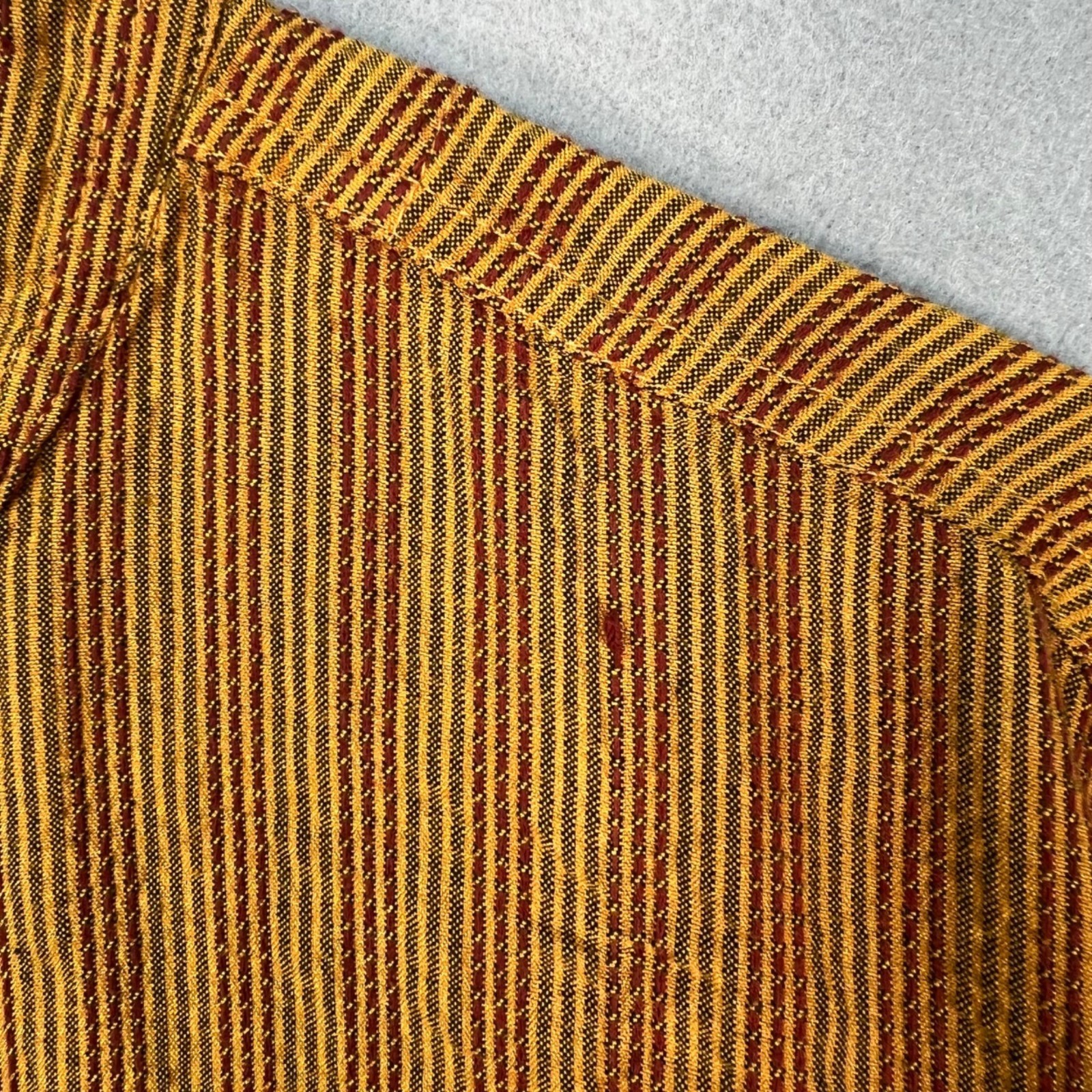 Fabindia Mens Size 44 Long Kurta Yellow Brown Striped Cotton