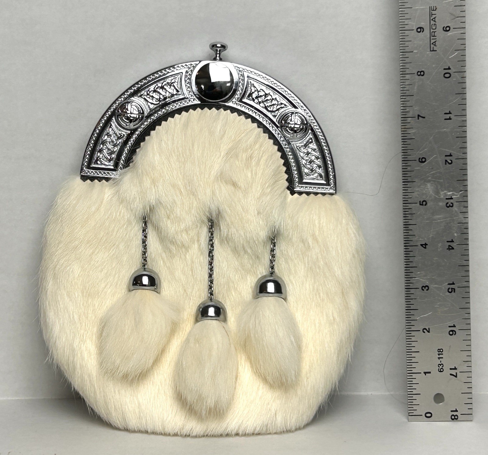 Authentic White Rabbit Fur Scottish Sporran Celtic Kilt Dress Sporran 3 Tassel