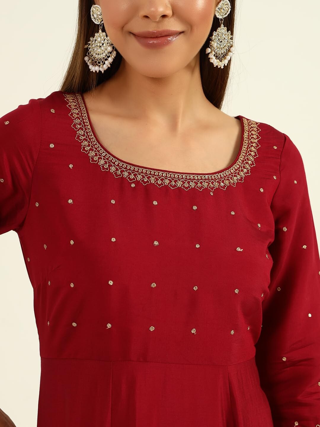 Women’s Maroon Viscose Chanderi A-line Kurta with Pant and Dupatta