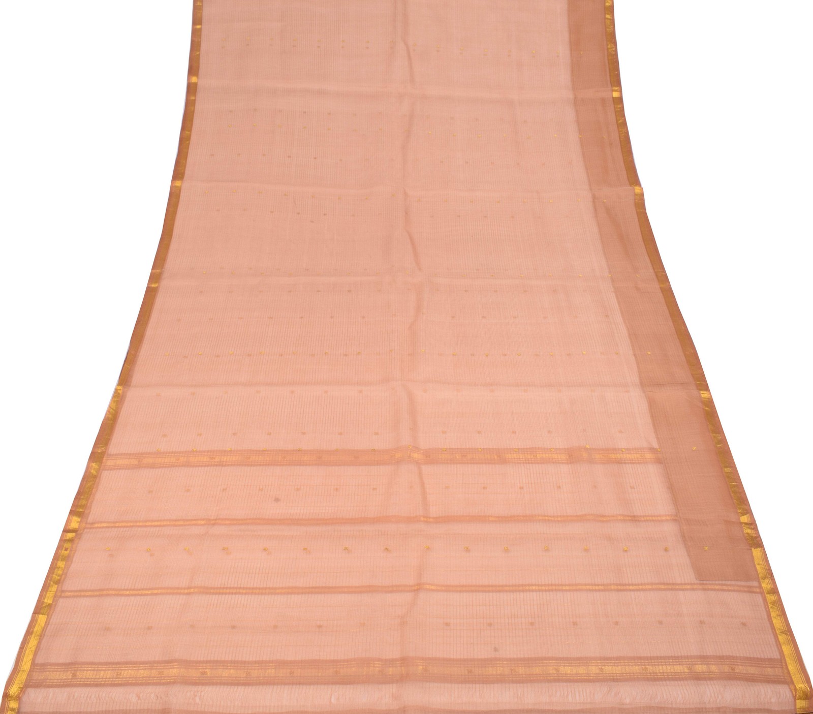 Sushila Vintage Peach Saree Gold Zari Brocade Pure Silk Sari Craft Fabric