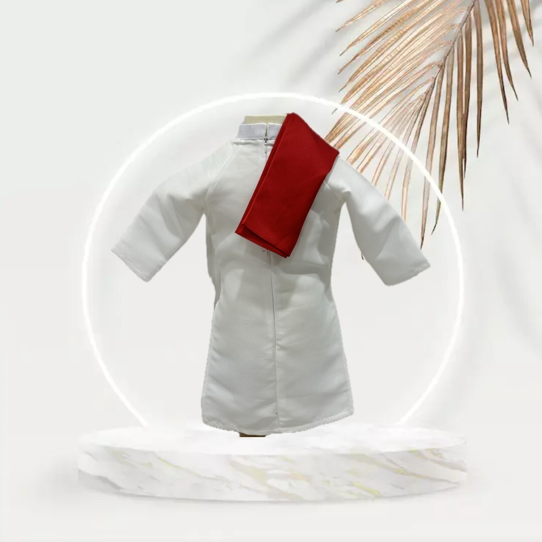 White Vietnamese Ao Dai with Red Pants for Girl. Complete Set