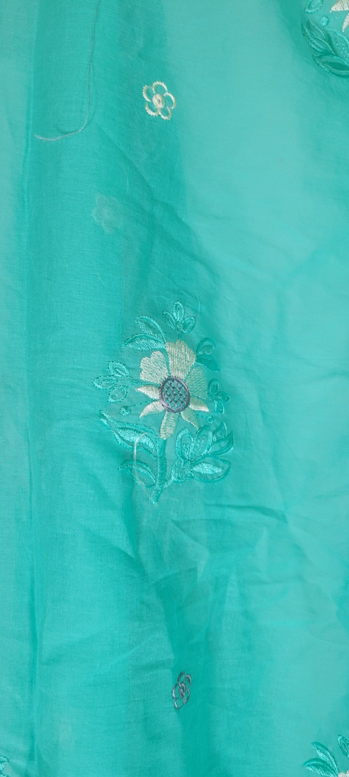 Vintage Aqua, Lavender And White Embroidered Indian Sari