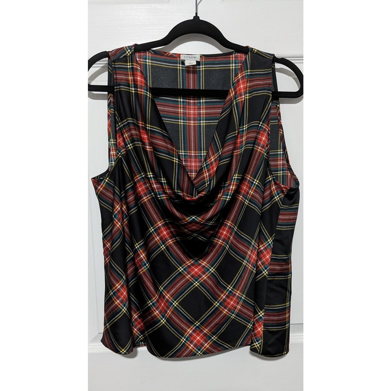 J. Crew Sleeveless Plaid Cowl Neck Blouse