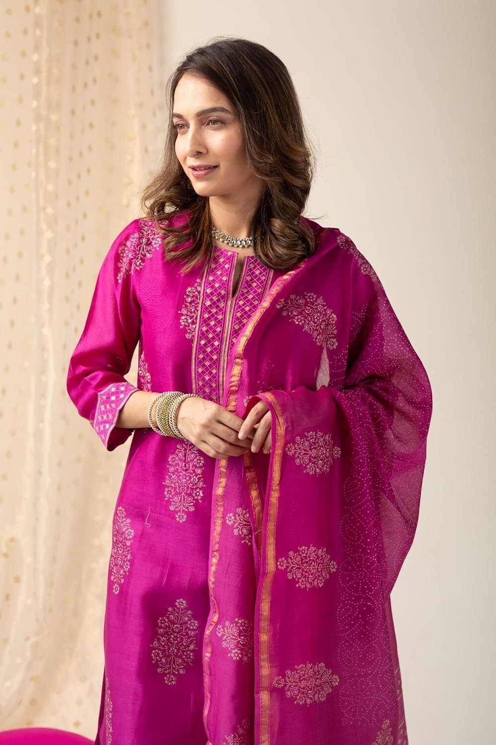 Women’s Rayon Blend Straight Printed Kurta with Pant & Dupatta