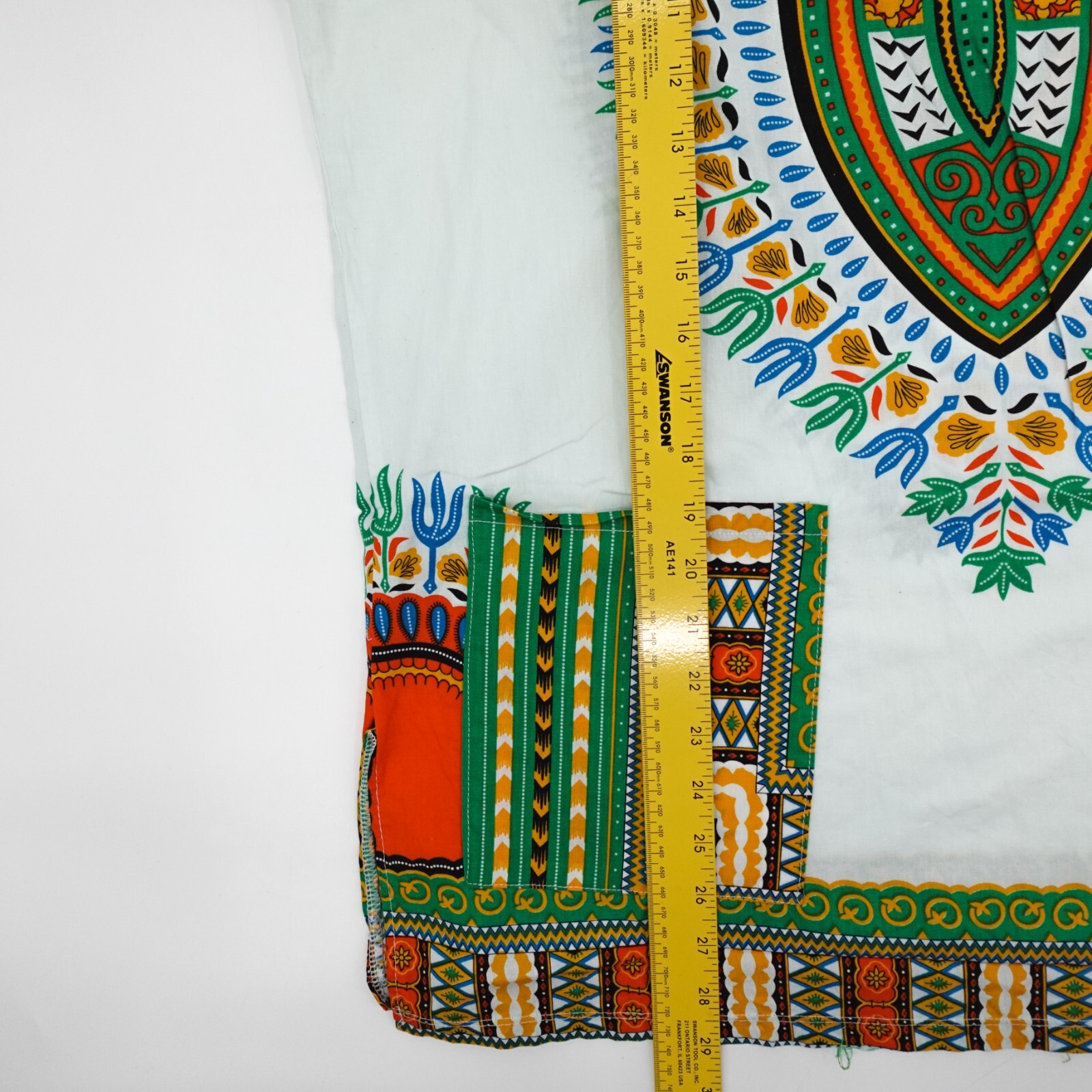 Unbranded Dashiki Shirt Top mens Medium Green White Short Sleeve Pockets African