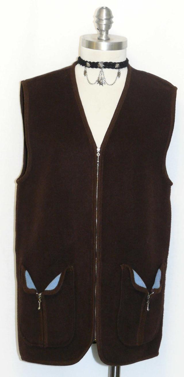 WOOL ~ BROWN BLUE ~ German Women Winter Hunting Western Sport Coat VEST 34 6 8 S