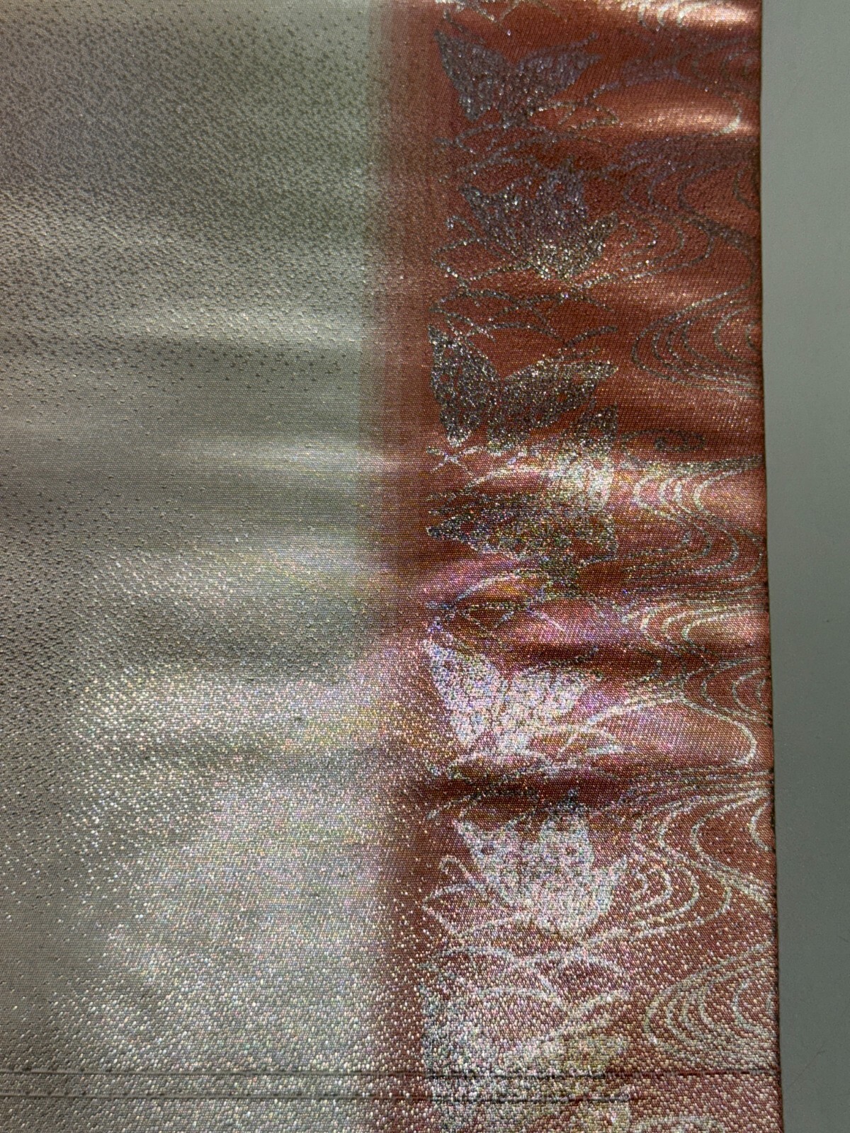 Japanese Vintage Kimono Nagoya Obi polyester silver expensive tradition 137x11in