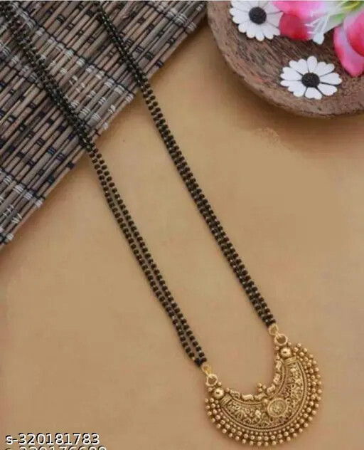 Gold Plated Trendy Mangalsutra Indian Women Married Black Bead Fashion Jewelry