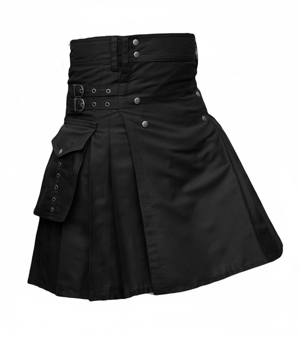 Mens Black Utility Kilt Scottish Tactical Kilts For Men Hybrid Fashion Kilt