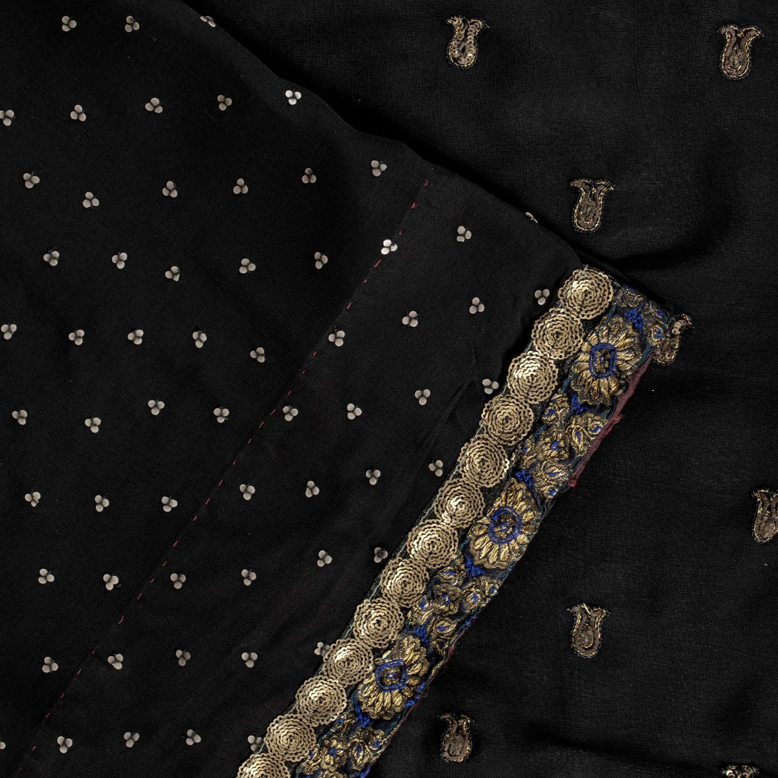 Sanskriti Vintage Sarees Pure Georgette Silk Zardozi Hand Beaded Sari 5Yd Fabric