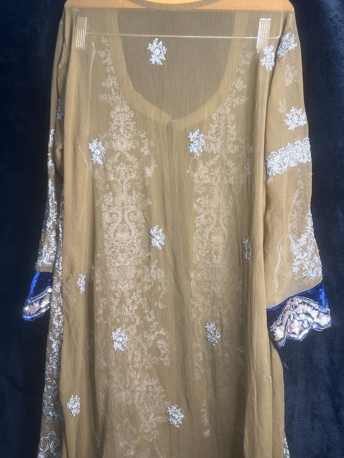 Indian Sheer Embroidered Overlay Tunic Topper Brown/Gold with Silver Thread Work