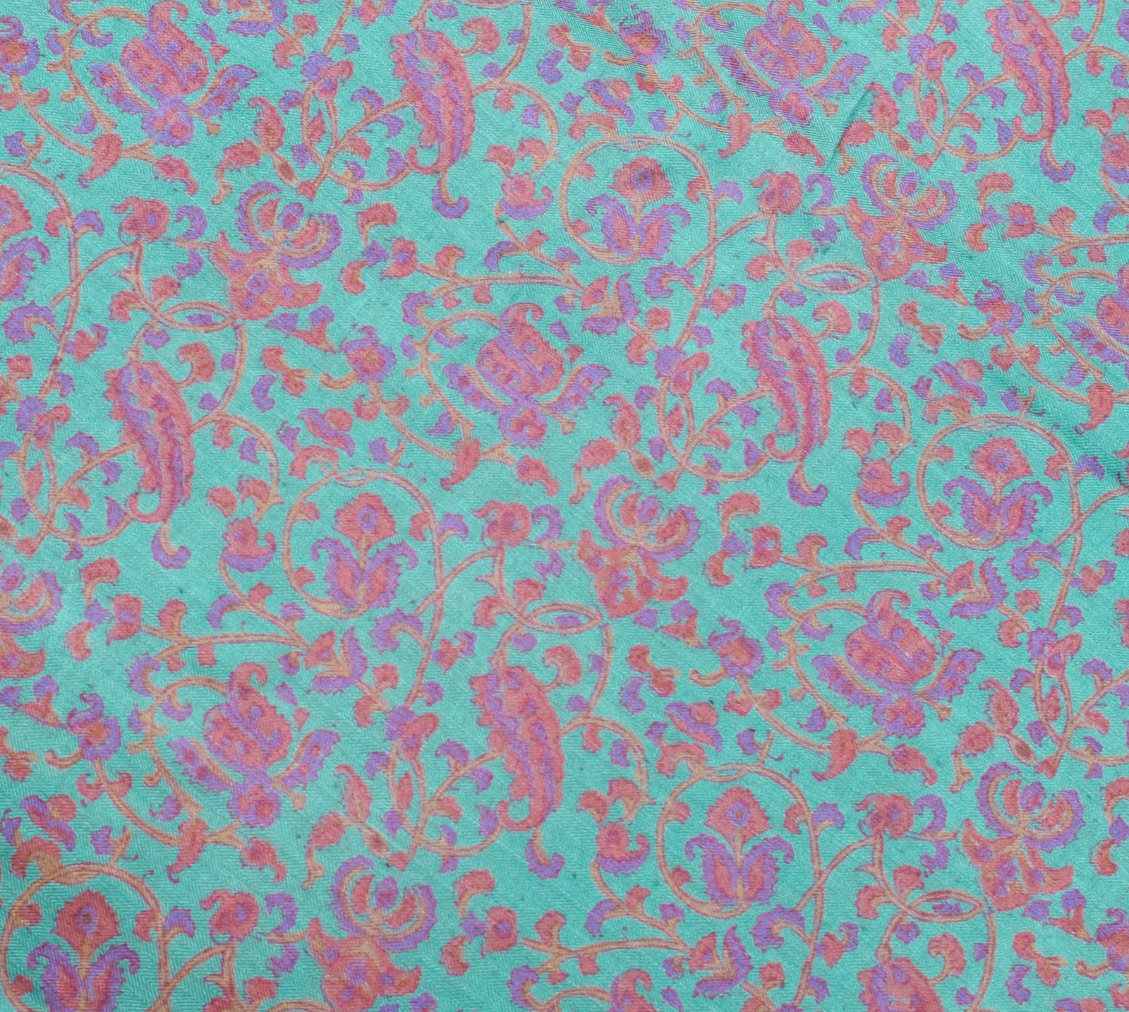 Sushila Vintage Aqua Blue Hand Block Printed Saree 100% Pure Woolen Sari Fabric