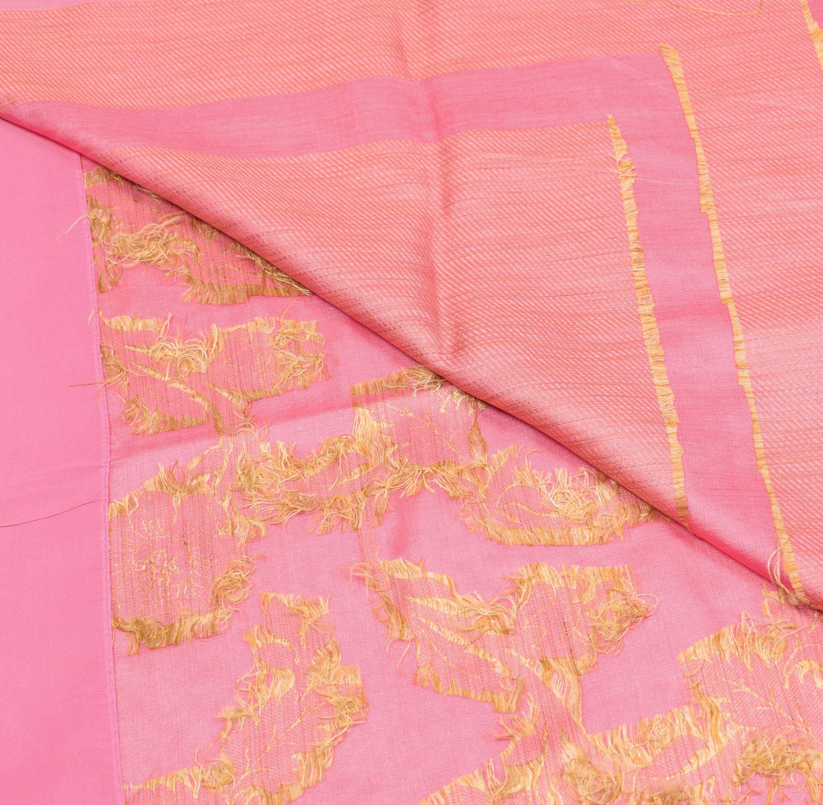 Sushila Vintage Pink Saree Pure Tussar Silk Floral Woven Soft Sari Craft Fabric