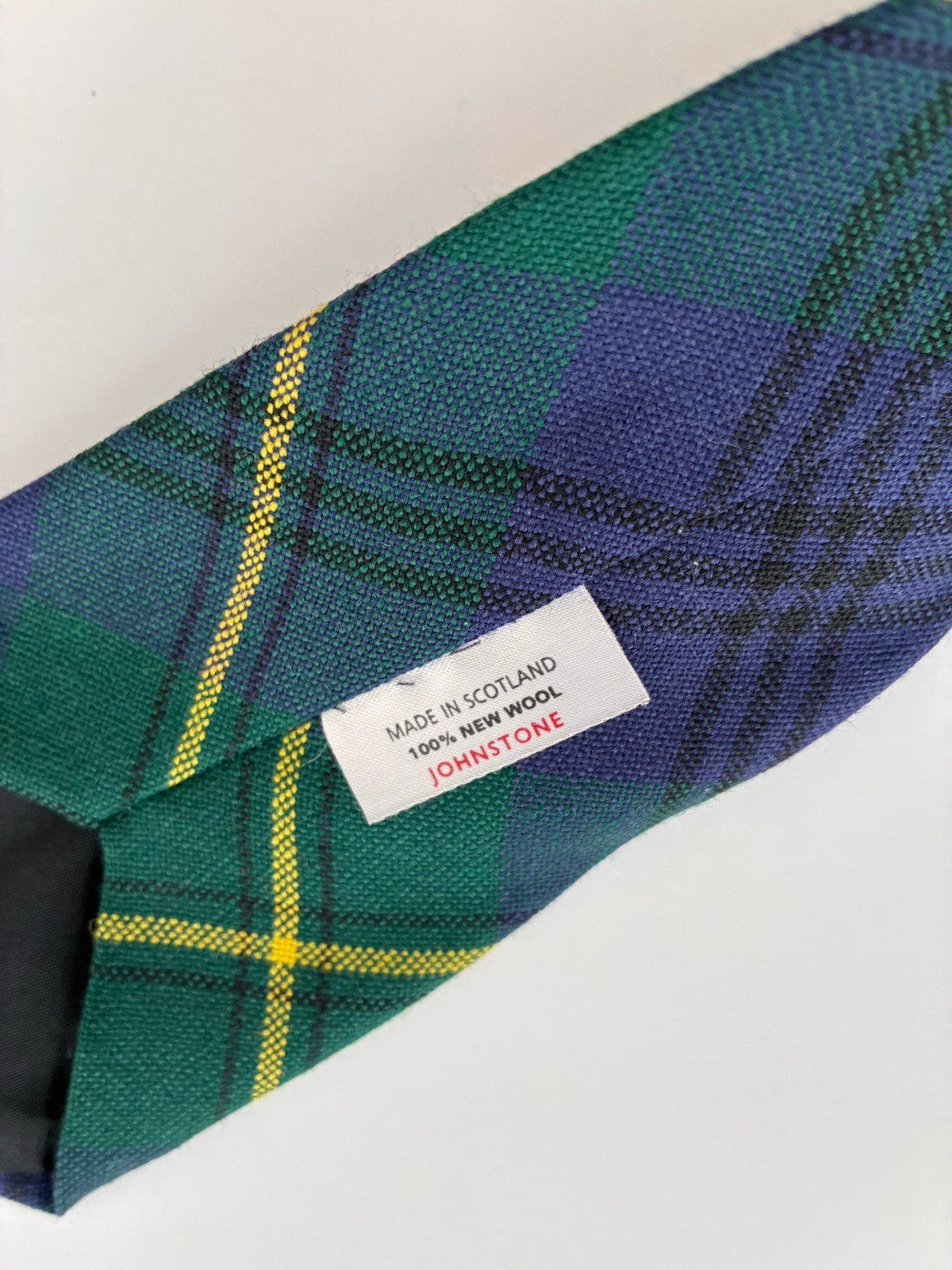 Johnstone Scottish Tartan 100% Wool Necktie Made in Scotland Blue Green Yellow