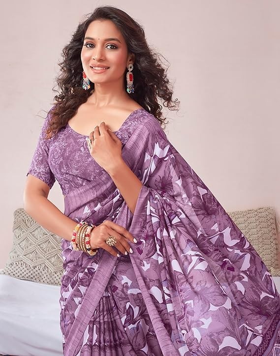 Women’s Floral Printed Georgette Saree with Unstitched Blouse Piece