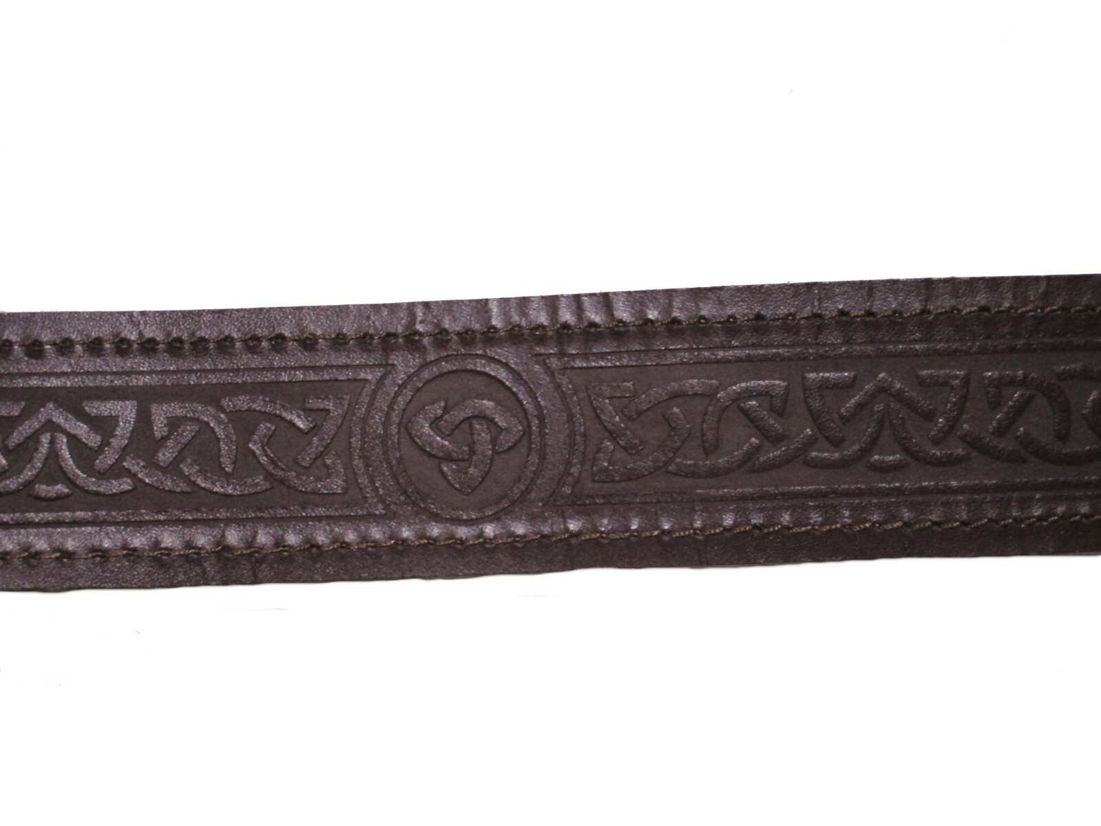 Leather Celtic Design Kilt Belt Black Scottish Chrome Finish Buckle Brown