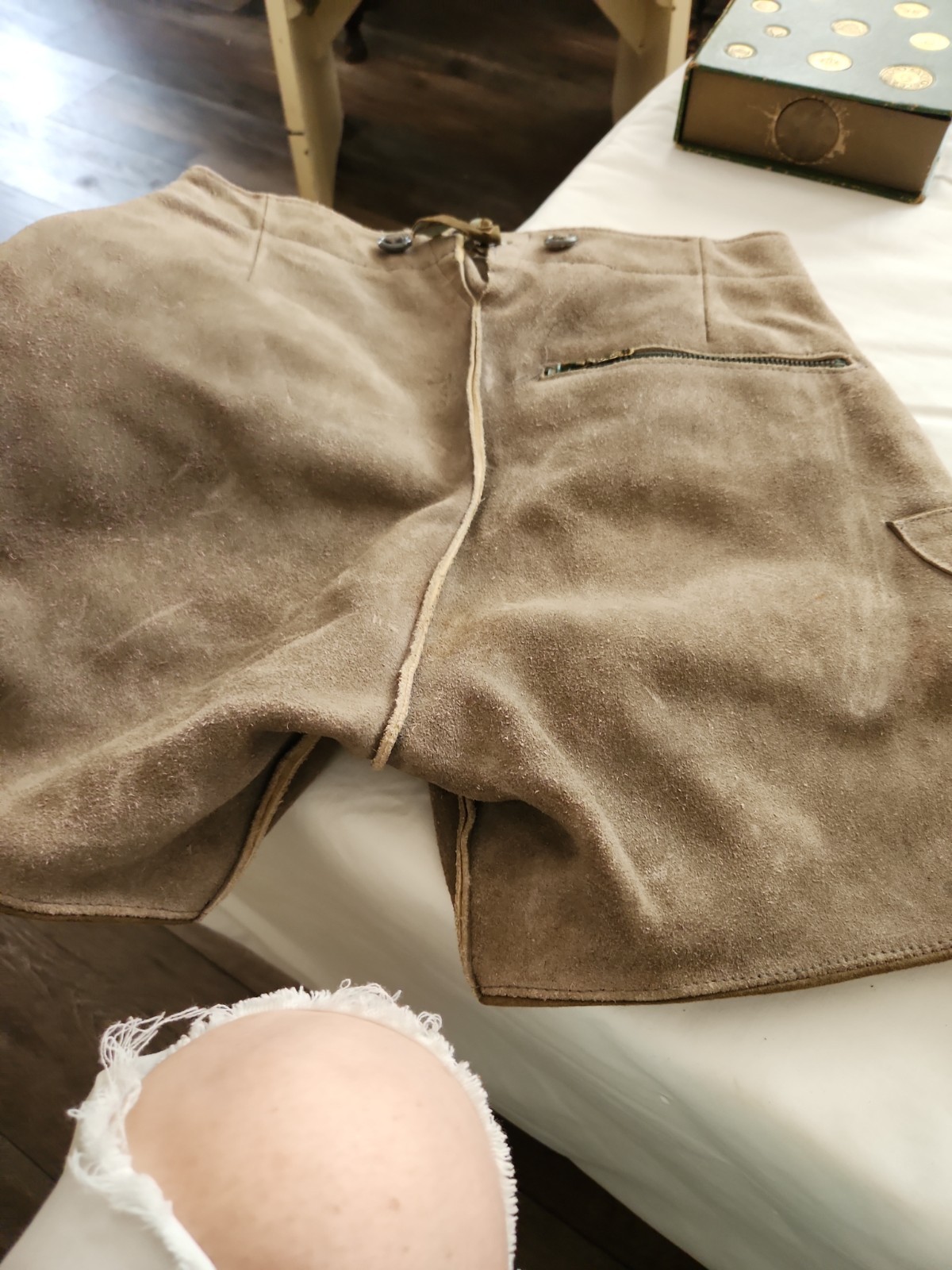 Vintage Authentic German Lederhosen Shorts Suede Leather
