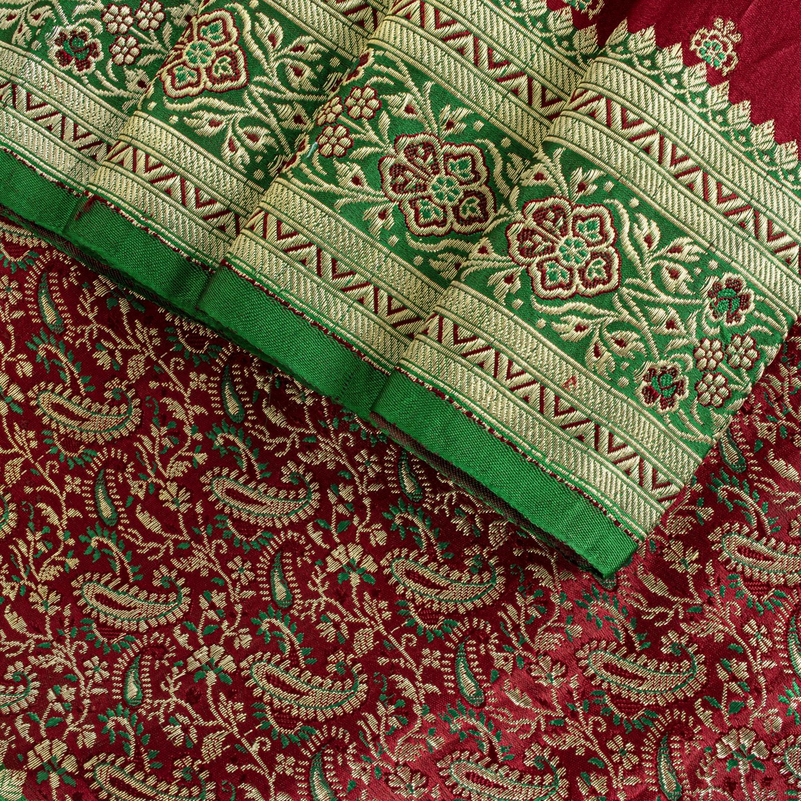 Sanskriti Vintage Red Pure Satin Saree Banarasi Brocade Zari Hand-Woven 5+Ydsari
