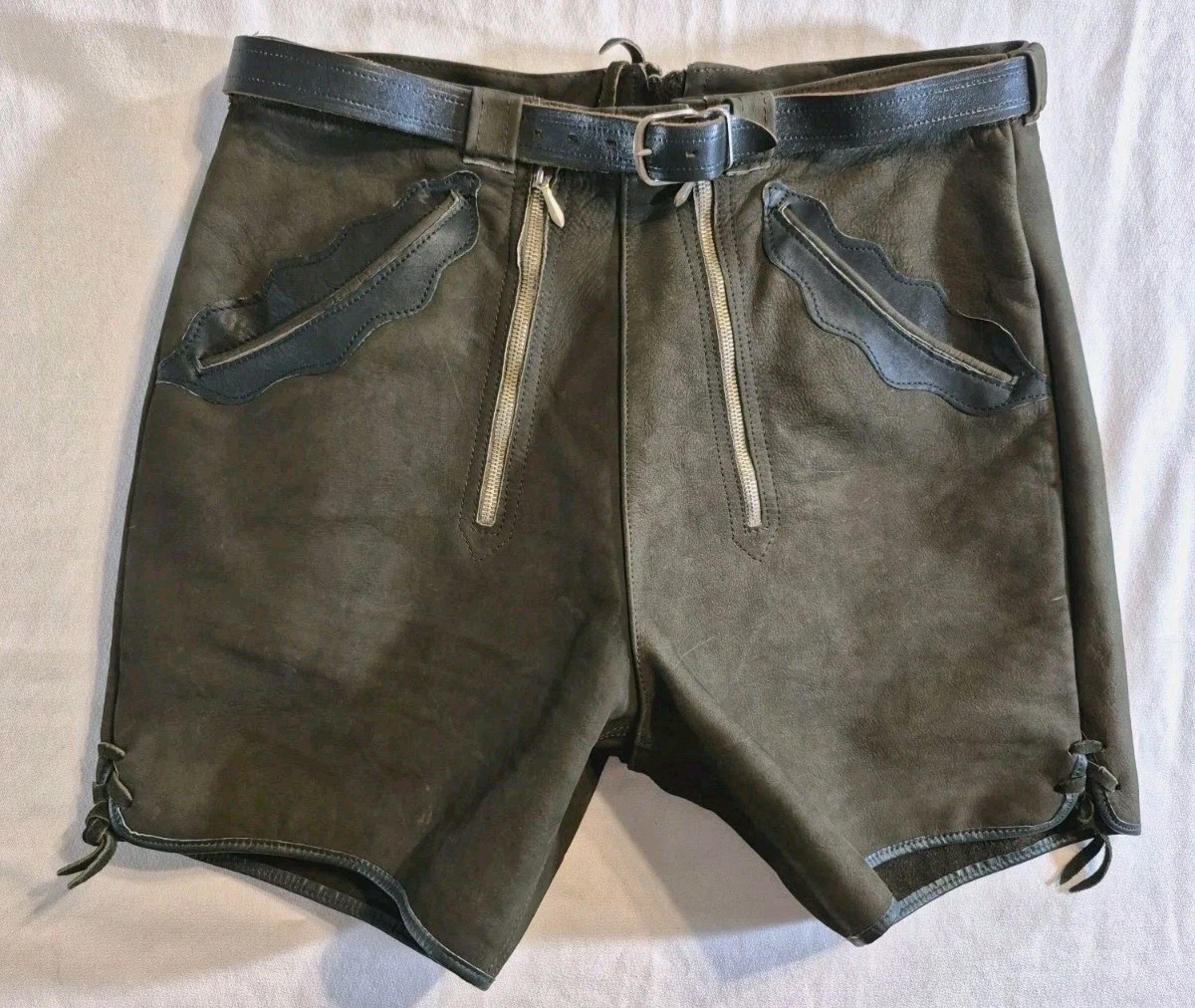 Vintage German Leather Lederhosen Breeches Green Black Octoberfest