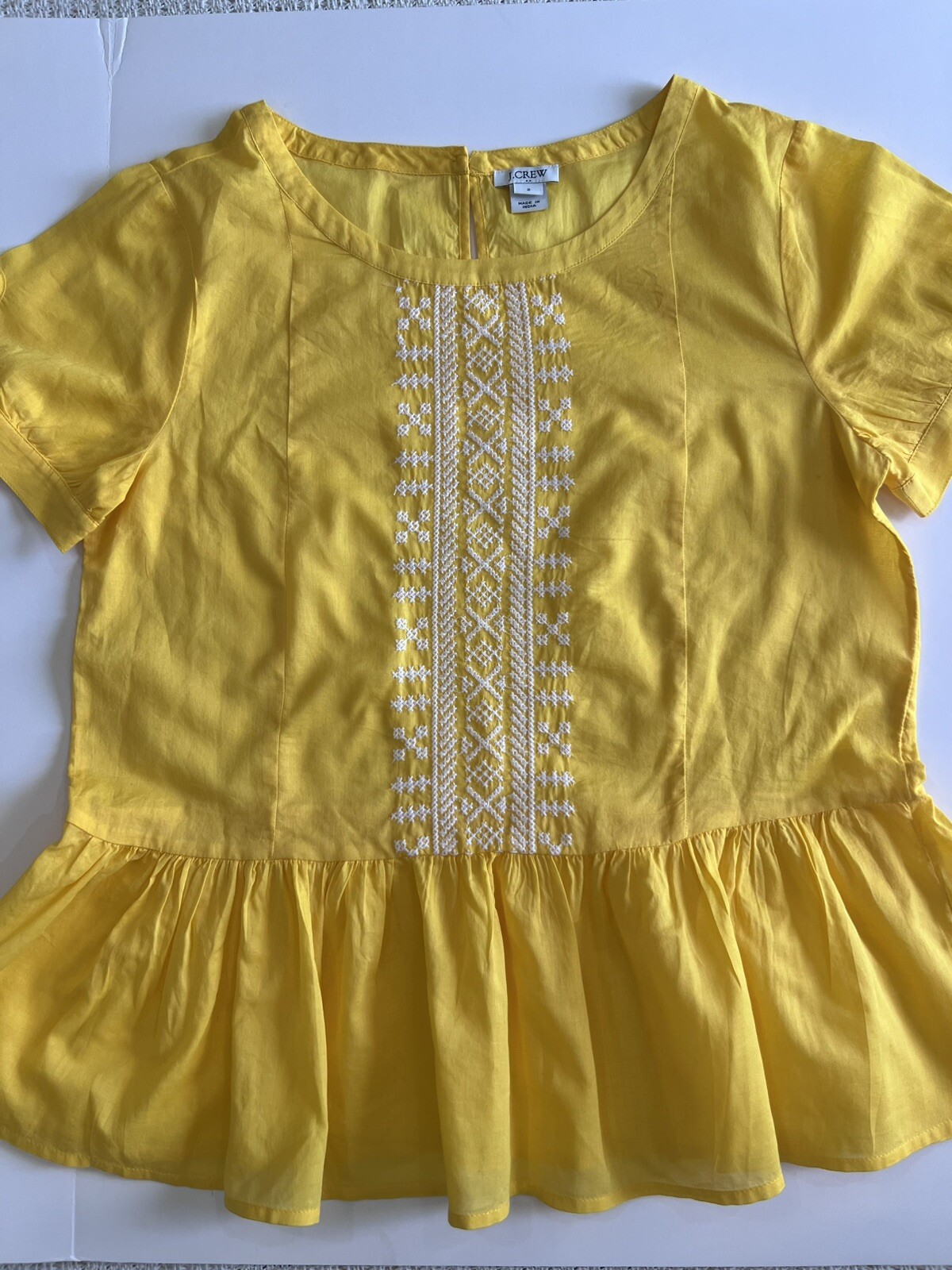 J. Crew Yellow Tunic Peplum Blouse Size 2 Loose 100% Cotton Summer
