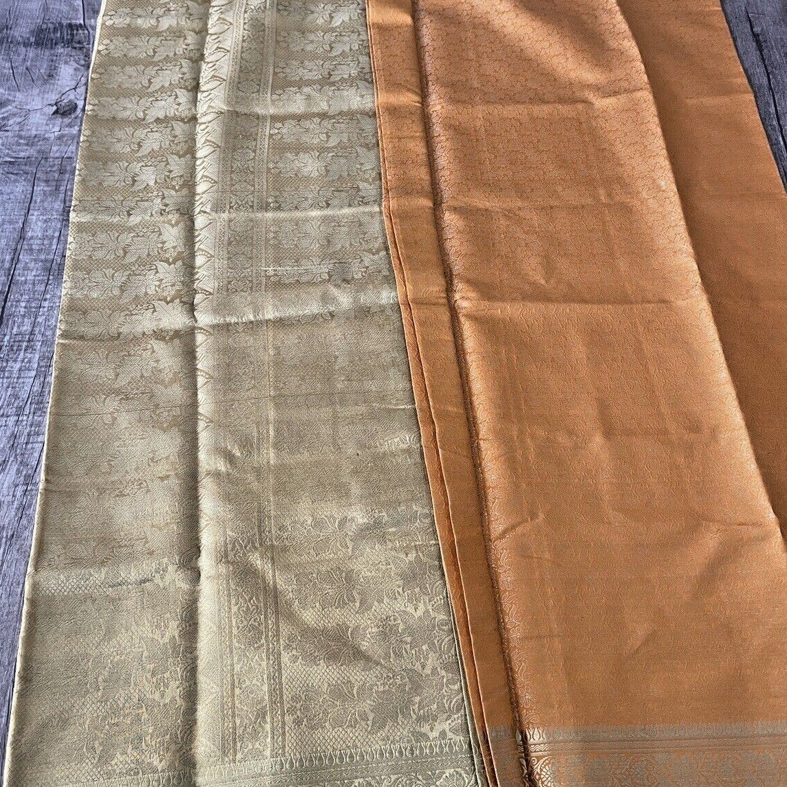 NEW Indian Womens Mustard Yellow/Gold Brocade Artificial Silk Sari Saree Crafts