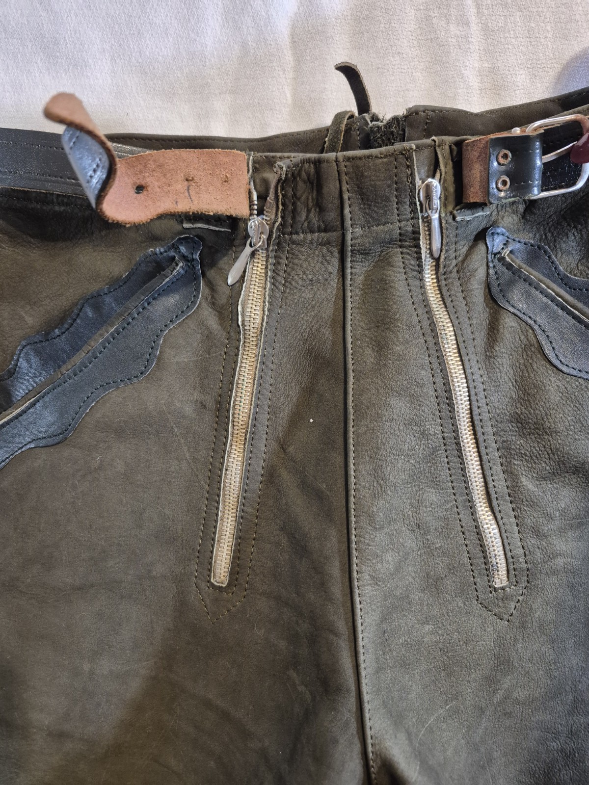 Vintage German Leather Lederhosen Breeches Green Black Octoberfest