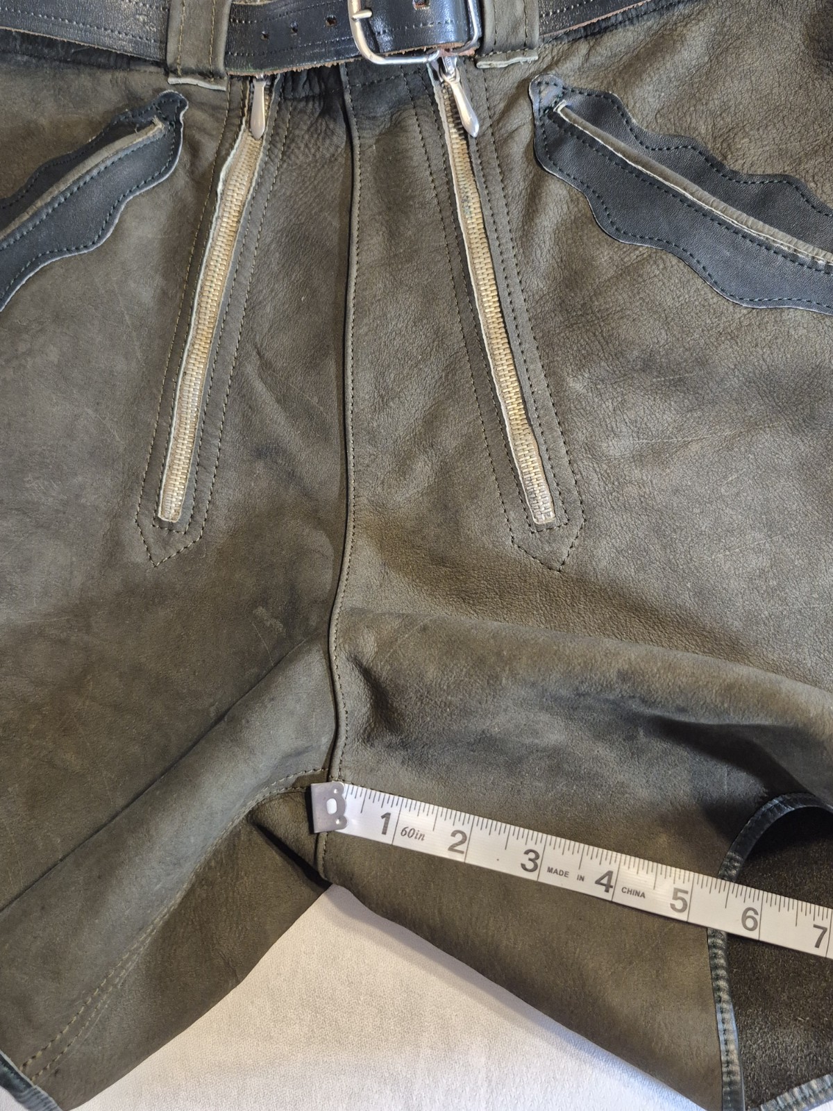 Vintage German Leather Lederhosen Breeches Green Black Octoberfest