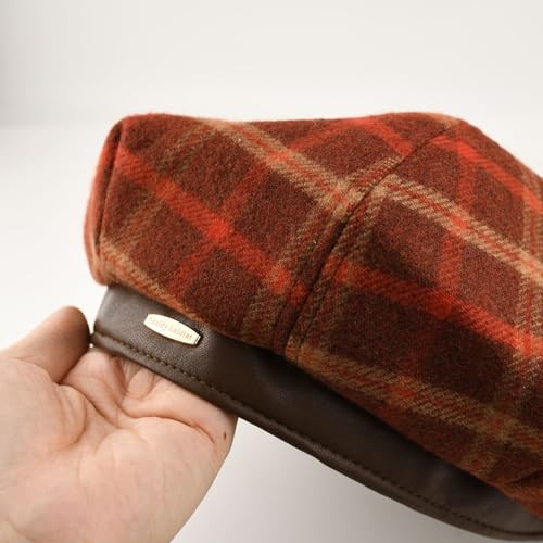 Women’s Wool Blend French Plaid Beret with Leather Band – Fashion Berets Red