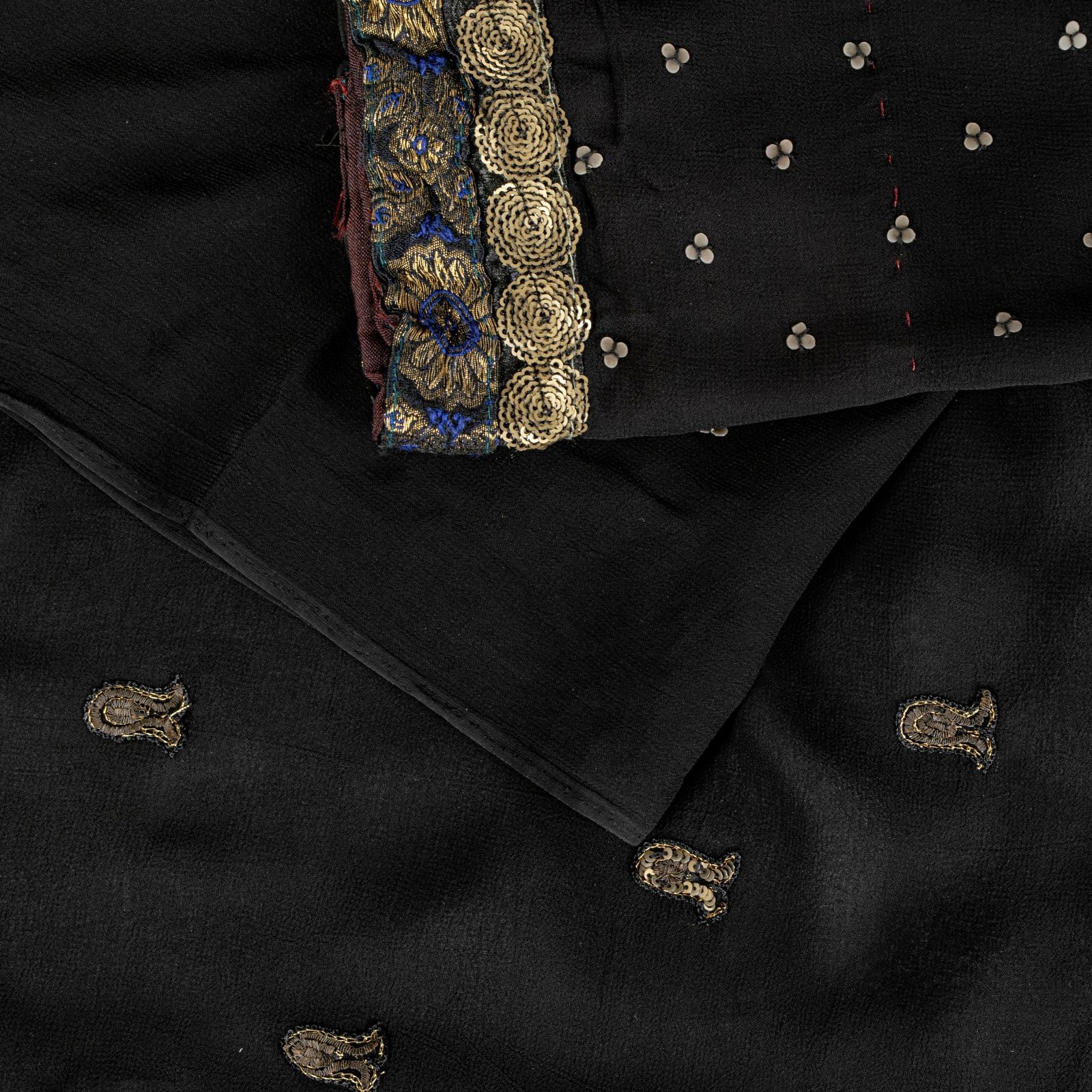 Sanskriti Vintage Sarees Pure Georgette Silk Zardozi Hand Beaded Sari 5Yd Fabric