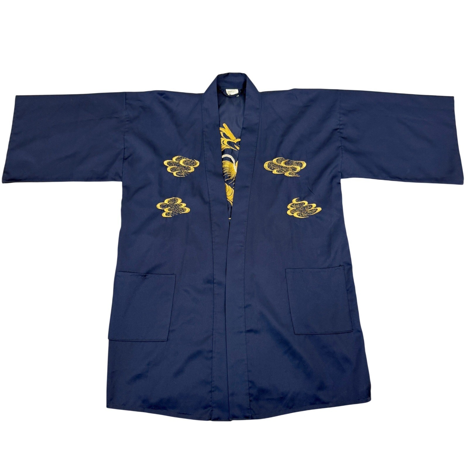 Vintage Japanese Embroidered Dragon Happi Coat Haori Kimono Jacket OS Festival