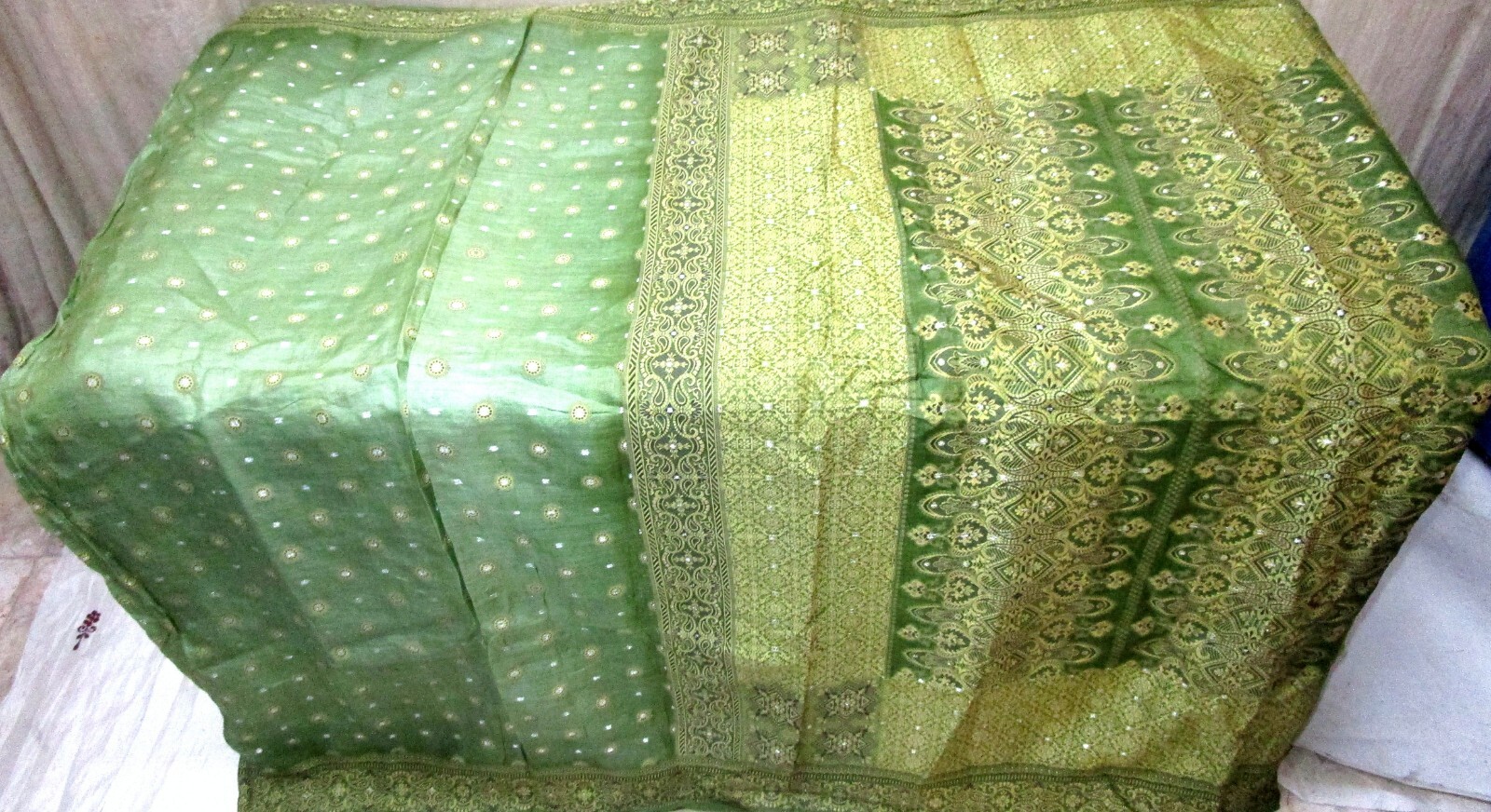 BVH WEARABLE PURE SILK Vintage Sari 5yd 20March2117 X07 E711 Pista Green #ABCKB
