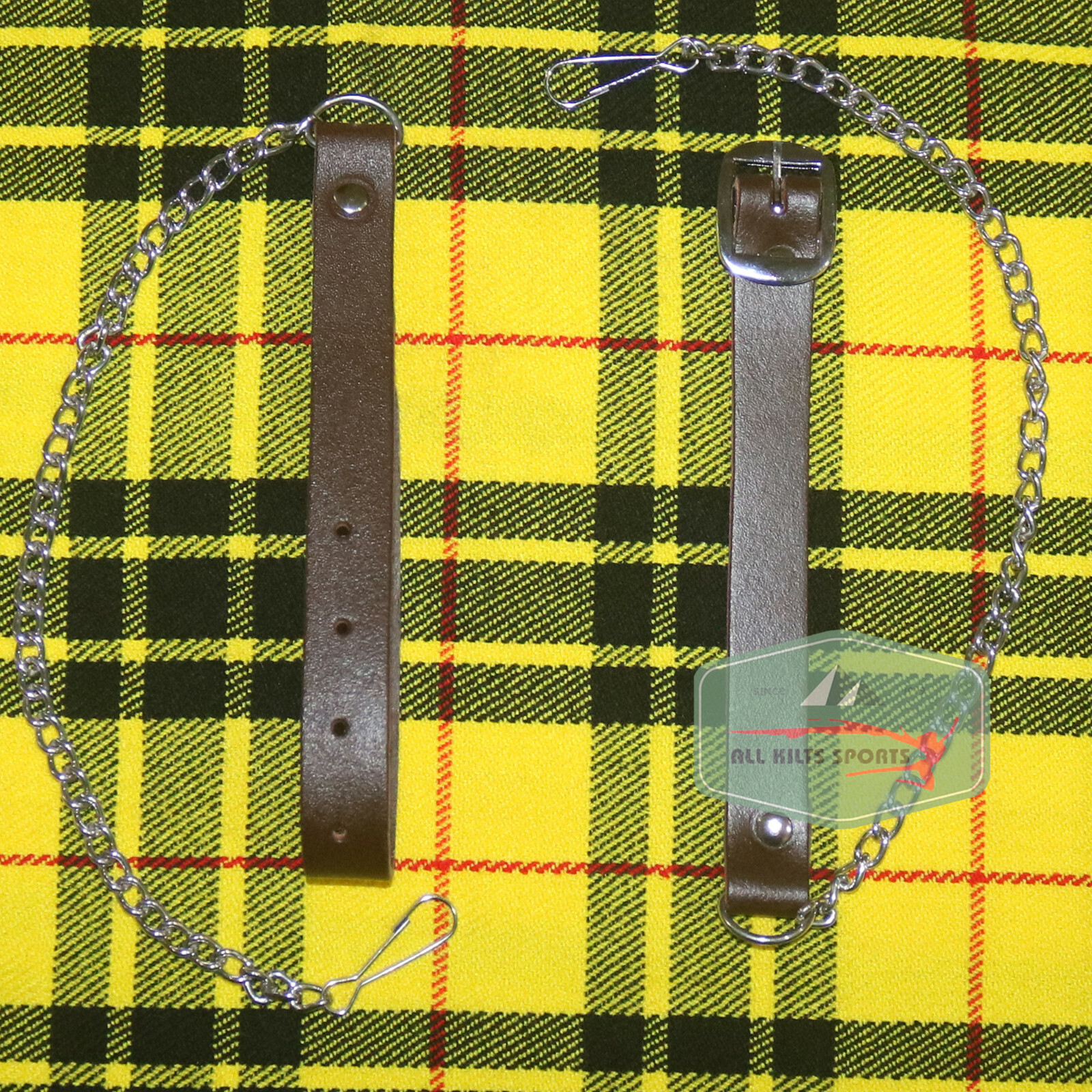 Chocorate Brown Three Teasal Leather Sporrans With Chain & Belt – Upto 25 Tartan