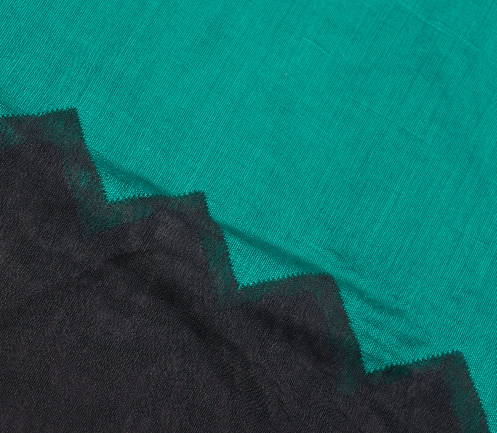 Sushila Vintage Black & Teal Green Saree Blend Cotton Silk Woven Sari Fabric