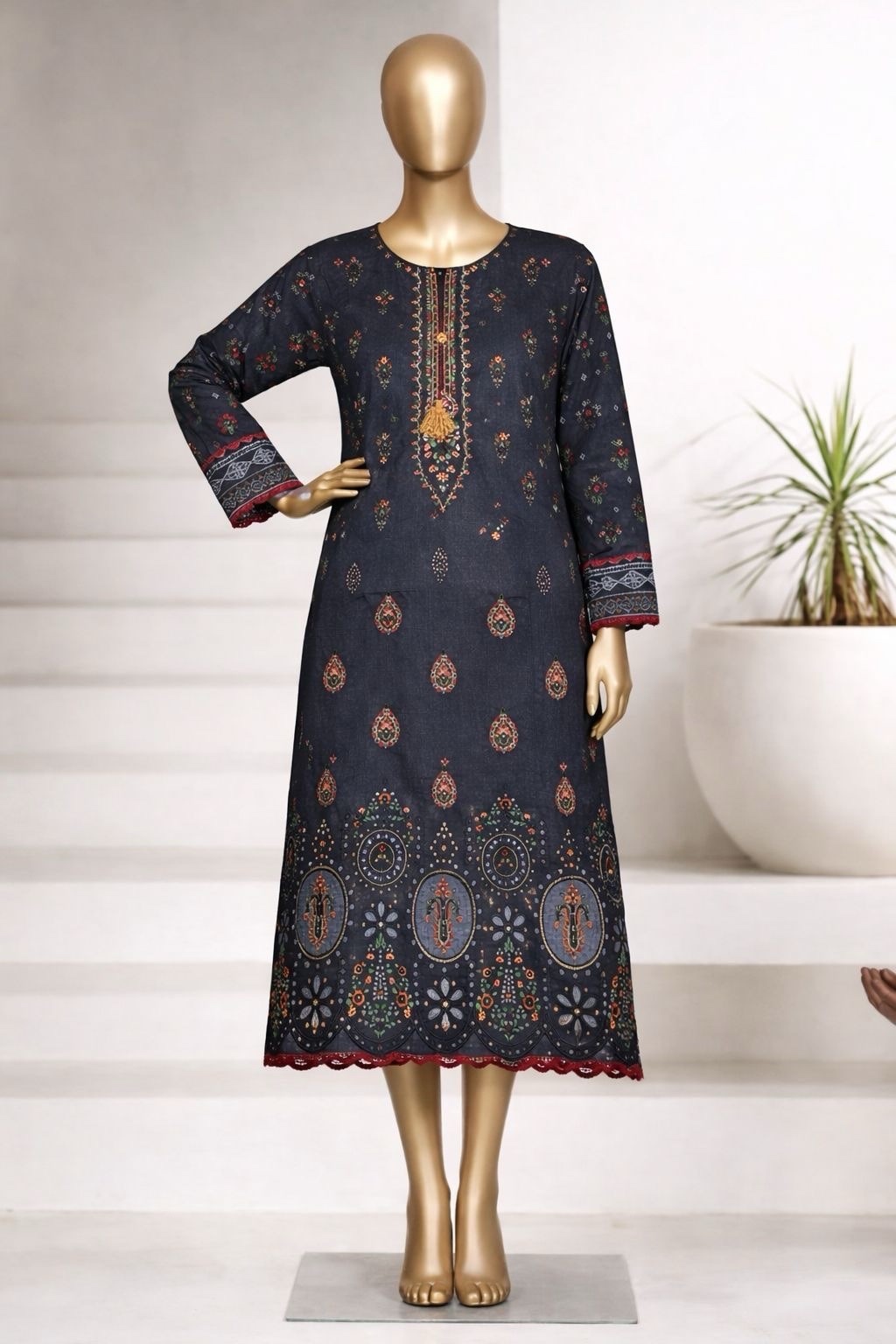 Riwayat Brand Embroidered Lawn / Cotton Shirt / Kurti – 1 Pc – Medium Only -$22