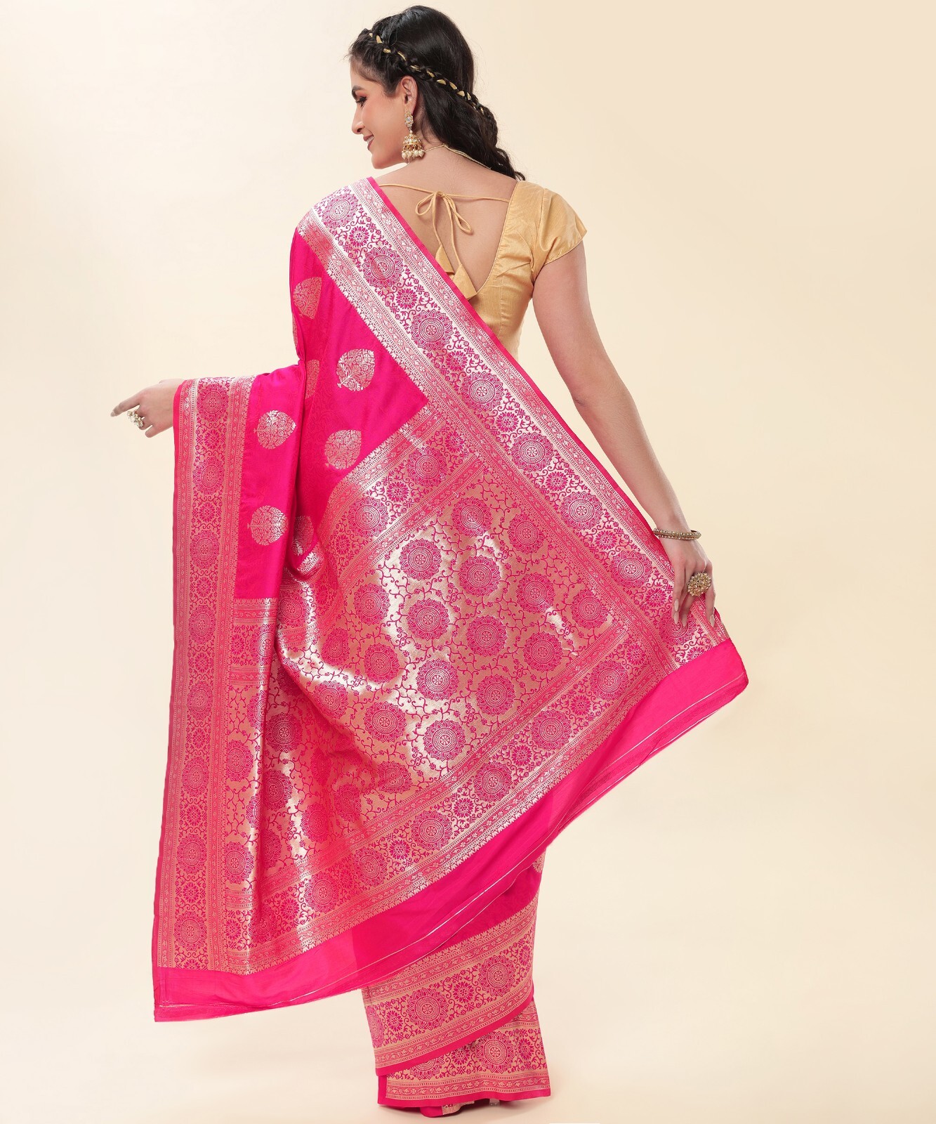 Areca Designer Royal Rani Butto Silk saree blouses women Saree cut – 5.5 meter