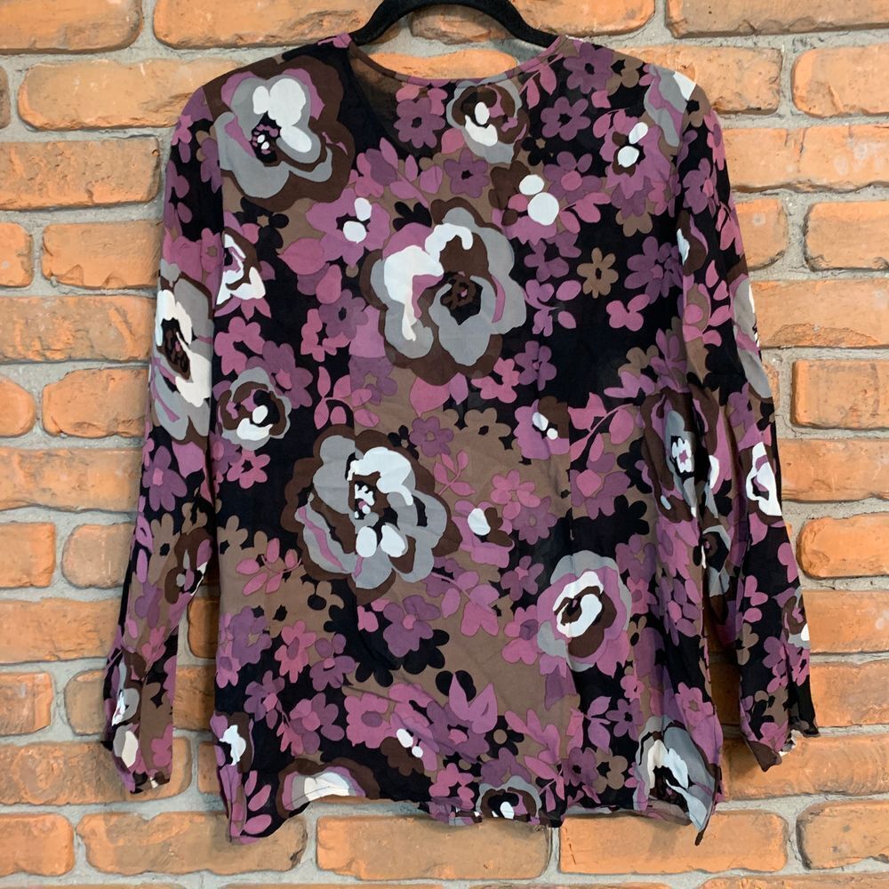 J. Jill Top Women’s Medium Petite Purple Floral Button Down Blouse Long Sleeve