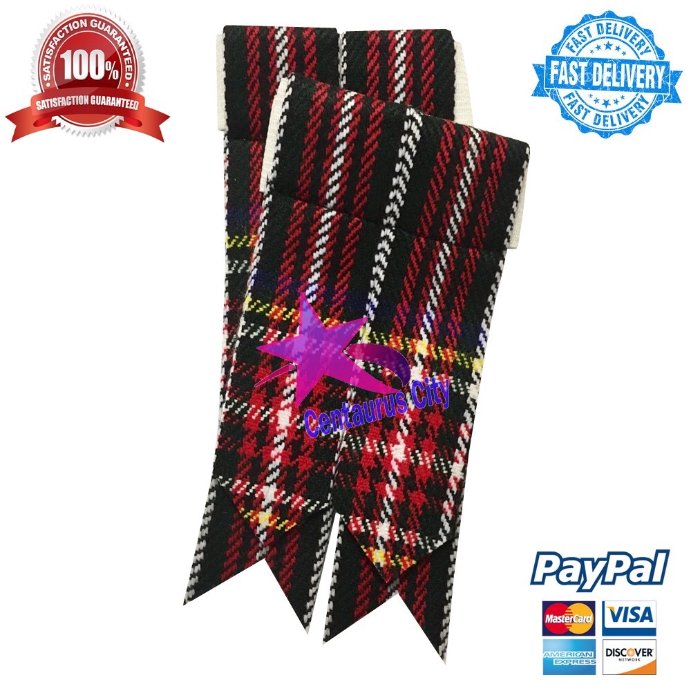 Scottish Kilt Sock Flashes Black Stewart Tartan/Black Stewart Kilt Hose Flashes