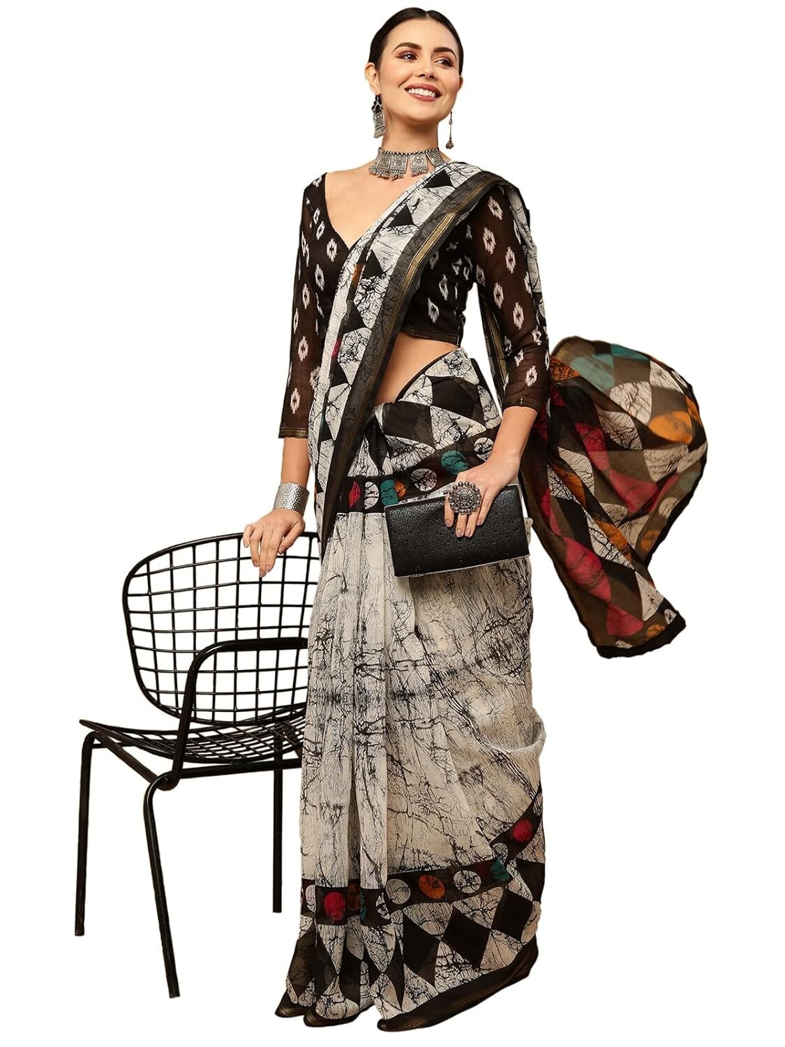 Women’s Tassel, Printed Cotton Saree with Blouse
