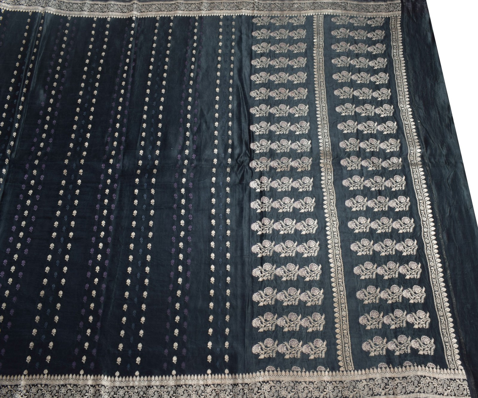 Sushila Vintage Heavy Saree Pure Satin Silk Banarasi Brocade Premium Black Sari