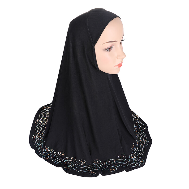 One Piece Rhinestones Maxi Al Amira Muslim Women Scarf Hijab Khimar Chest Cover