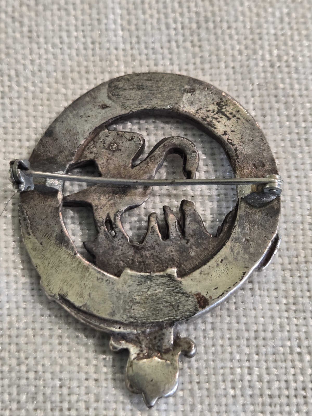 Vintage Scottish Clan Stewart Crest Badge. Often Worn On A Kilt Or Cap. Pewter