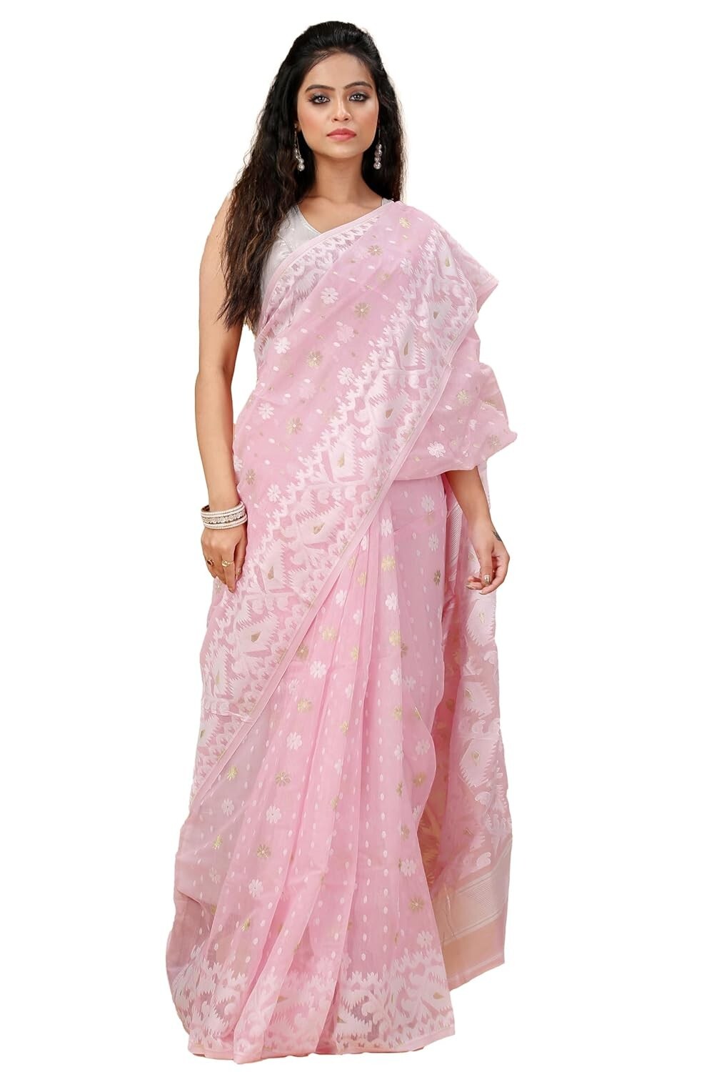 Women’s Traditional Bengal Cotton Silk Soft Jamdani Saree Without Blouse Piece