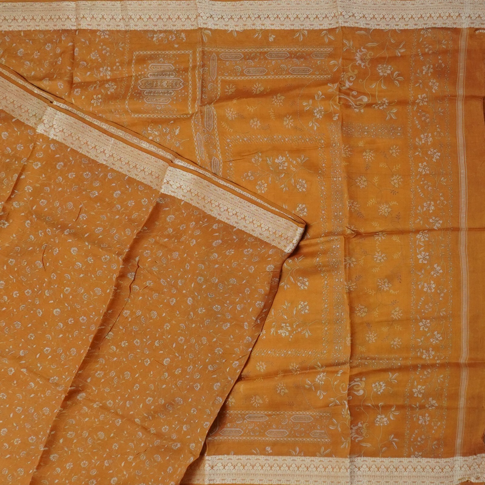 Namaste Vintage Brown Sarees 100% Pure Silk Floral Printed Sari 5YD Craft Fabric
