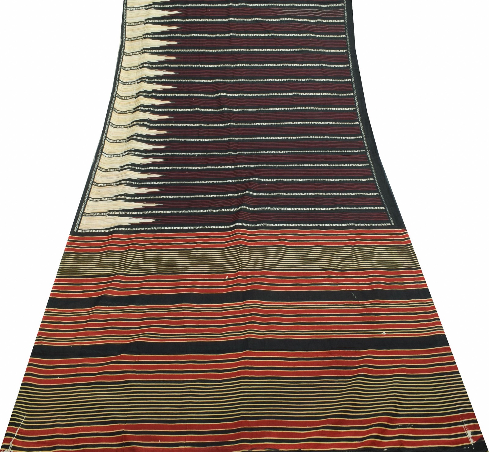 Sushila Vintage Black Saree 100% Pure Cotton Printed Stripes Women Craft Fabric