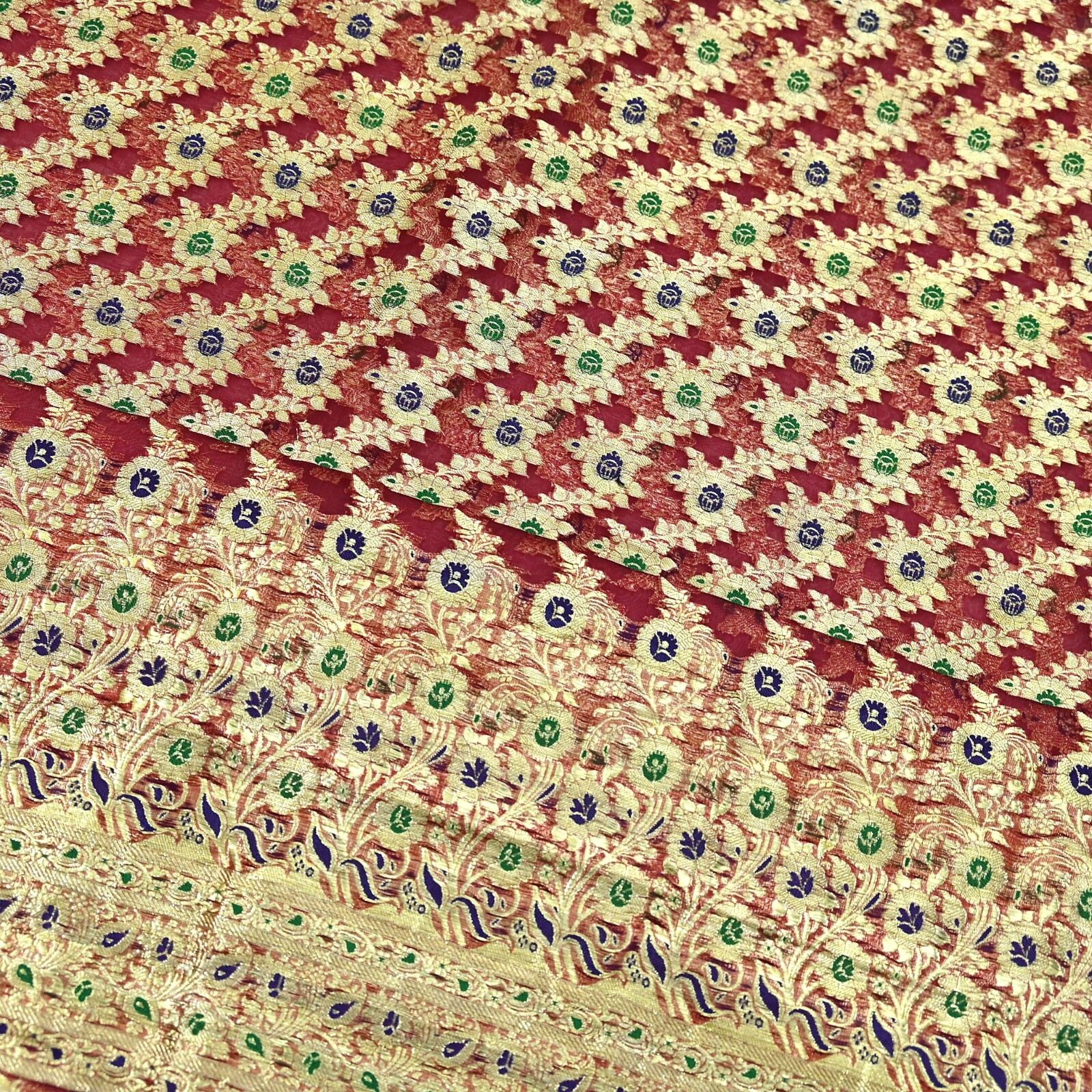 Vintage Sari Heavy Maroon Pure Organza Silk Woven Brocade Banarasi Sarees Zari