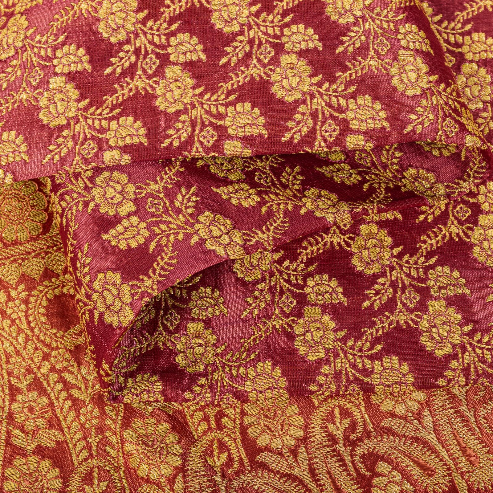 Sanskriti Vintage Red Blend Silk Saree Jaal Banarasi Brocade Handwoven 5Yd Sari