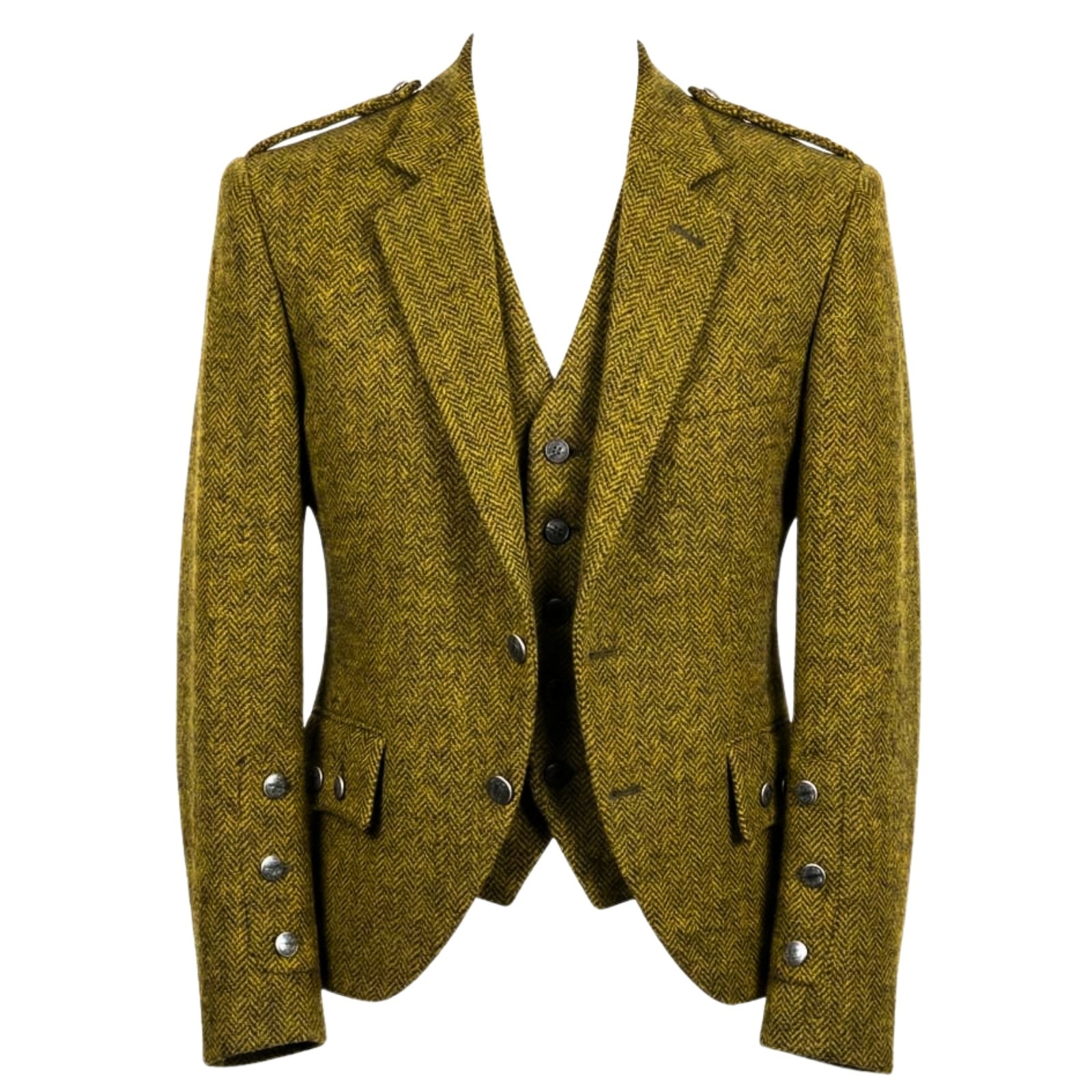 Mens Scottish Tweed Argyle Kilt Jacket & Vest Herringbone Formal Wedding blazer