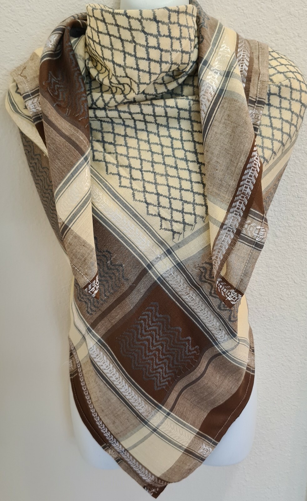 Silky Gold Brown Unisex Shemagh Head Scarf Neck Wrap Cotton Authentic Face Cover