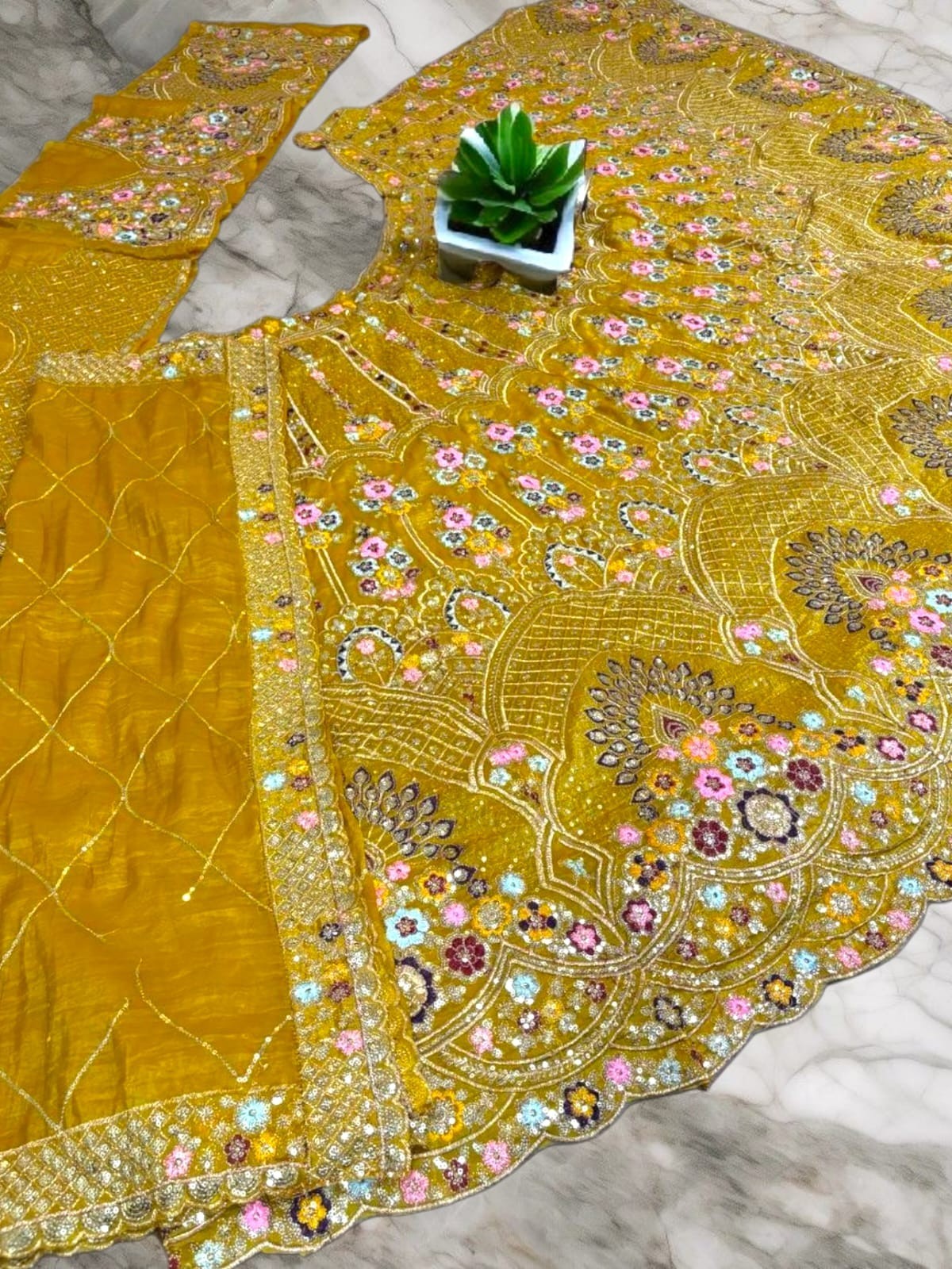 Designer Bridal Gold Crush Yellow Lehenga Choli,Chaniya Choli,Heavy Work Lehenga